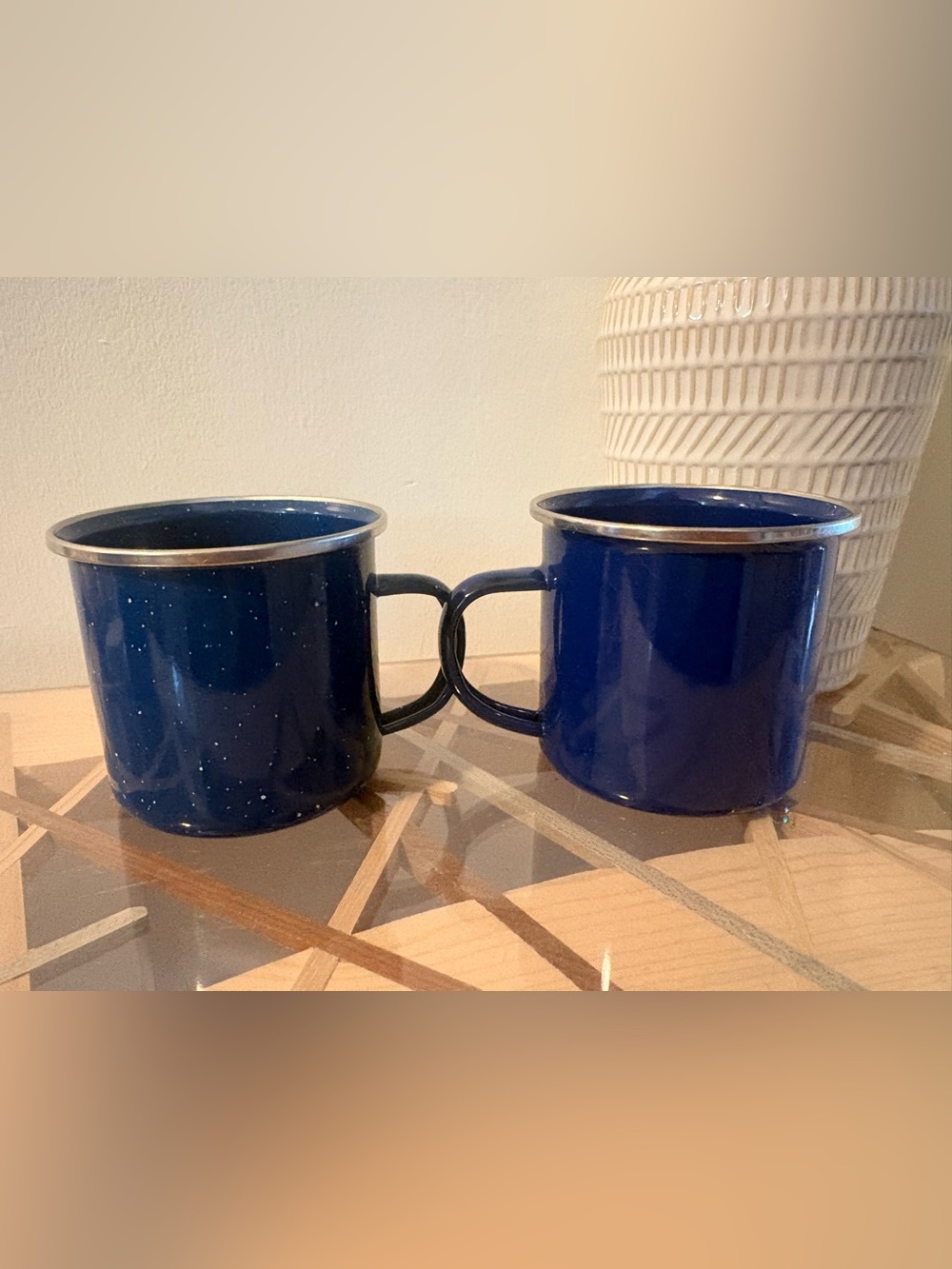 Blue Enamel Camping Mugs - Set of 2